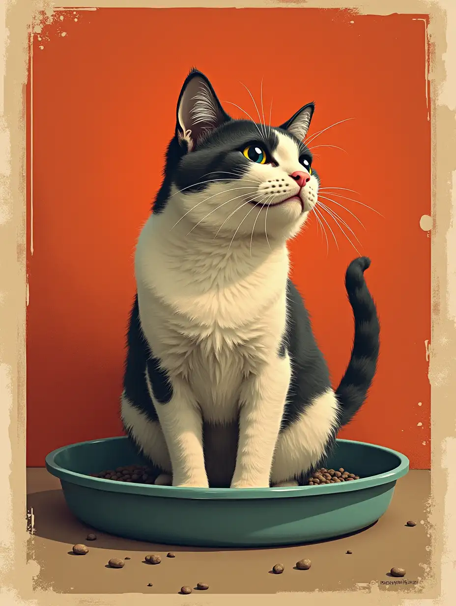 Vintage-Style-Poster-of-a-Cat-and-Cat-Litter