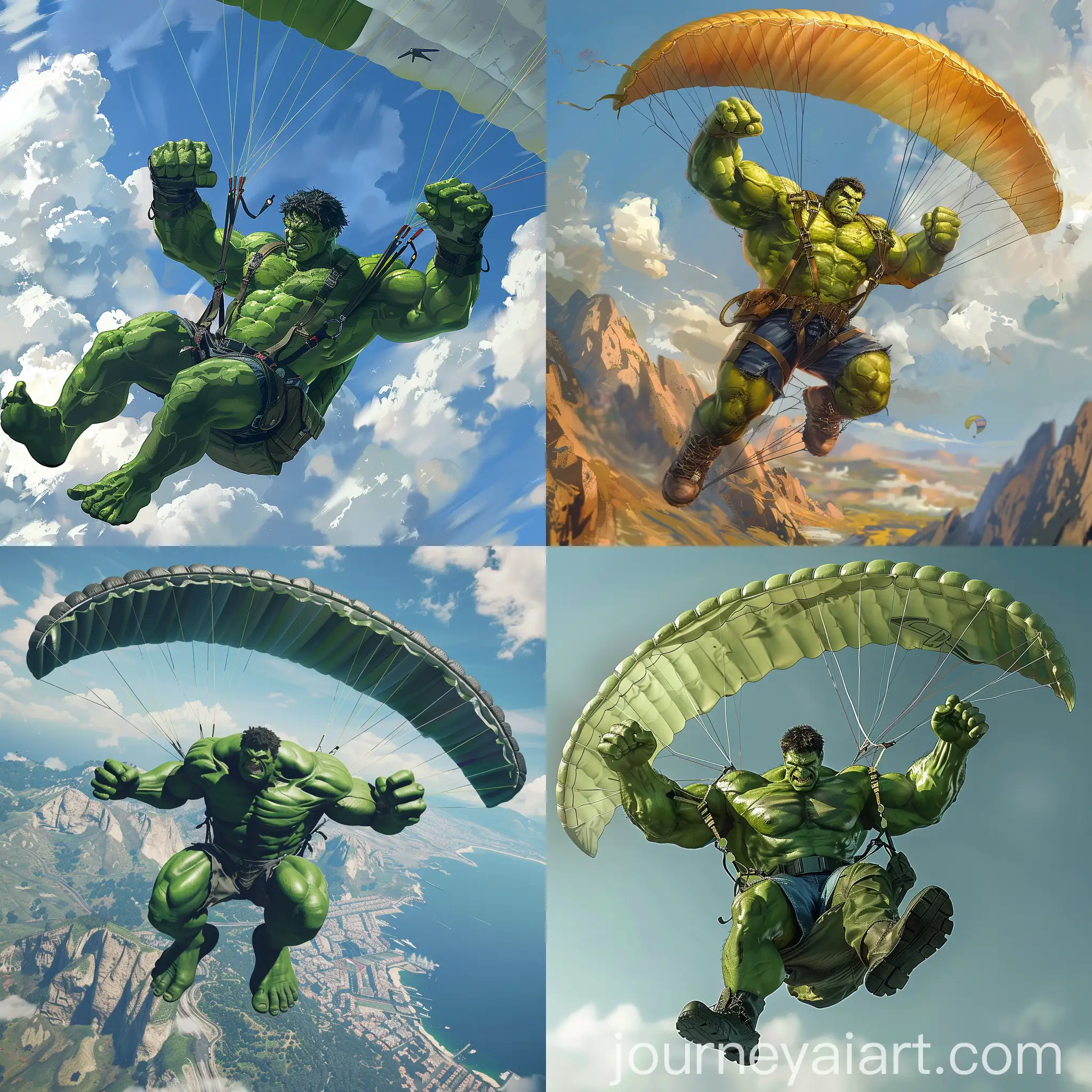 Hulk-Flying-with-Paraglider-Marvel-Superhero-Art