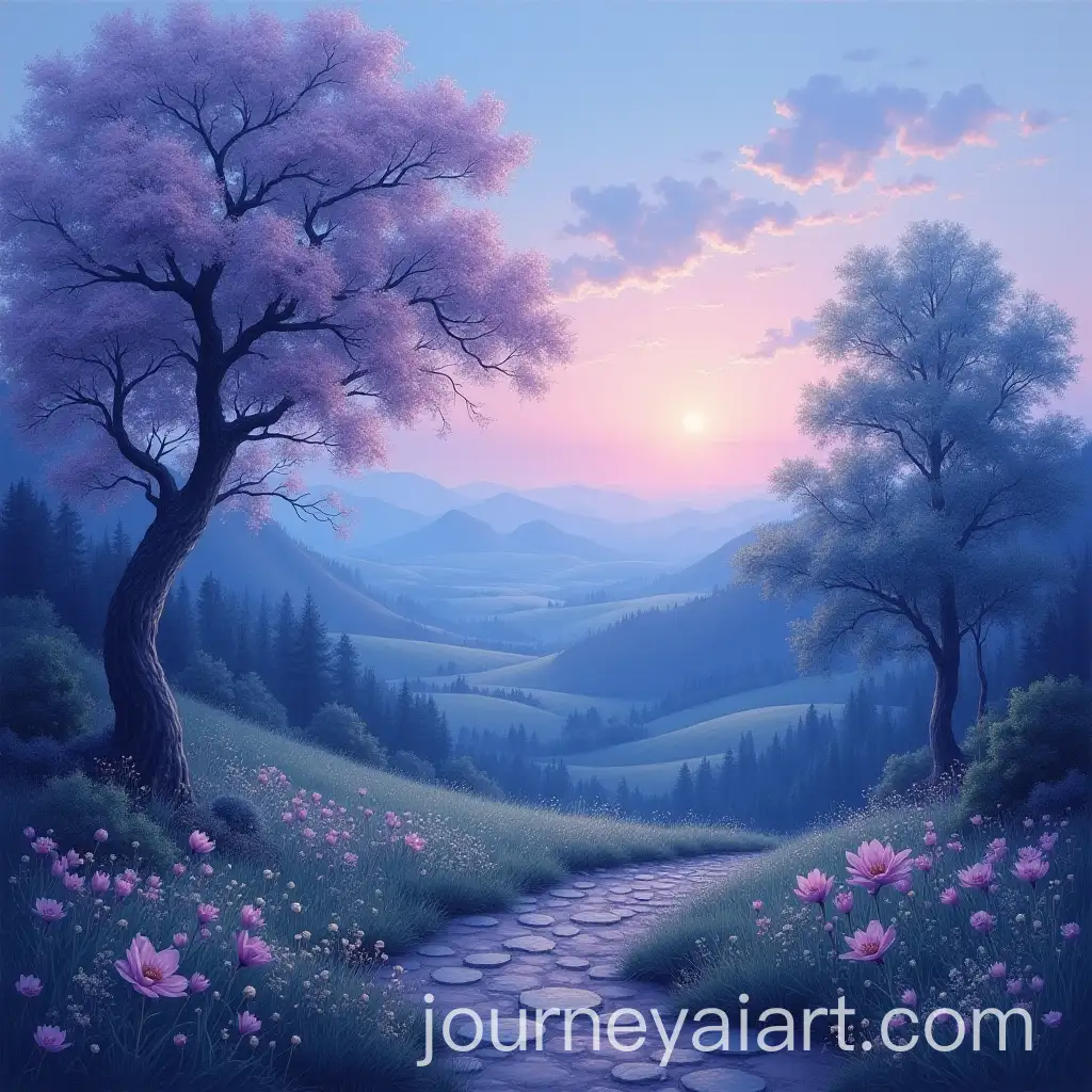 Tranquil-Cozy-Landscape-in-Blue-and-Purple-Tones