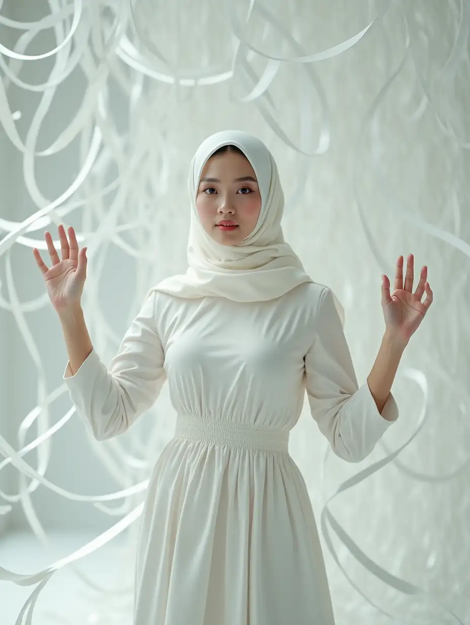 Woman-in-Elegant-White-Hijab-Surrounded-by-Swirling-Ribbons