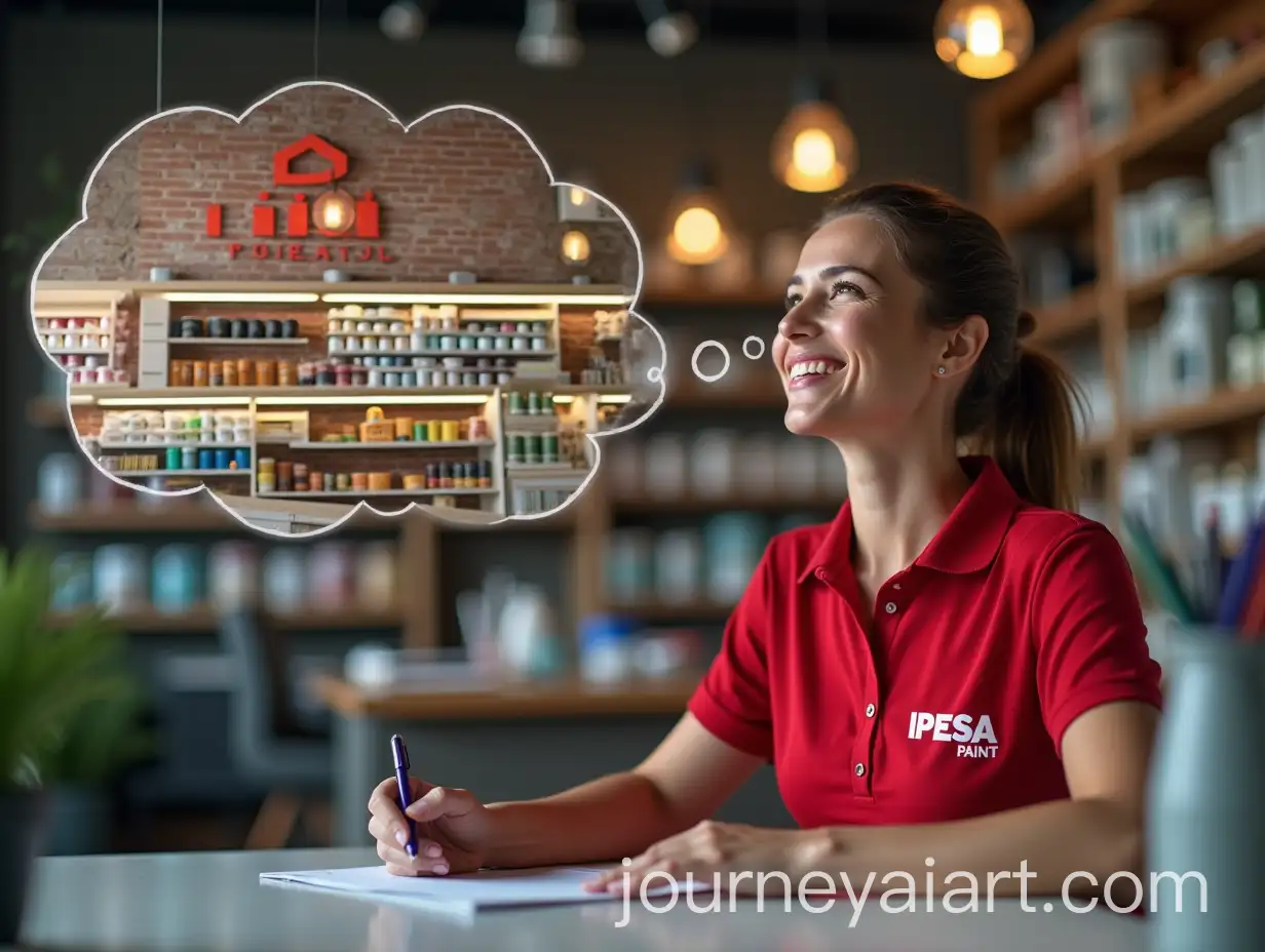 Woman-Imagining-Success-at-a-Modern-Paint-Store-with-IPESA-Logo
