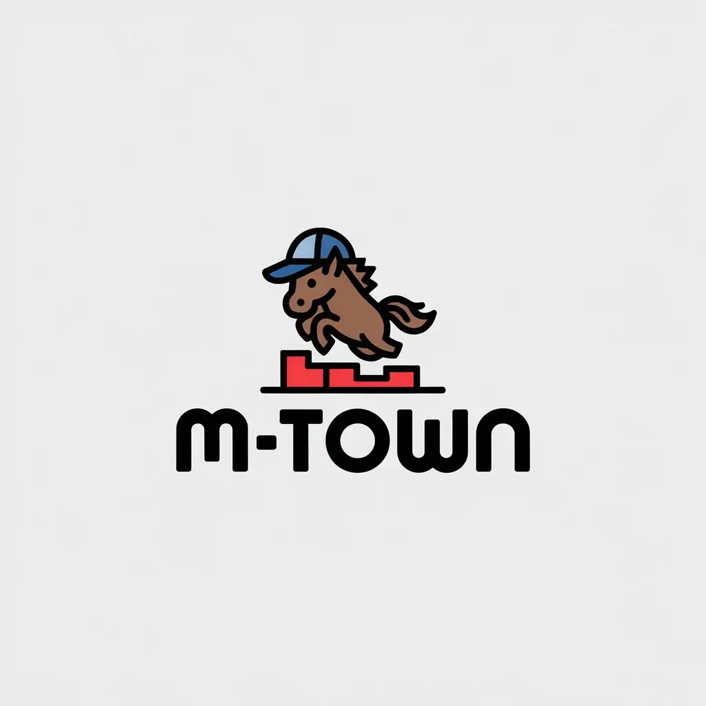 a vector logo design,with the text "M-Town", main symbol:Little horse, game, FPS,complex,be used in Entertainment industry,clear background