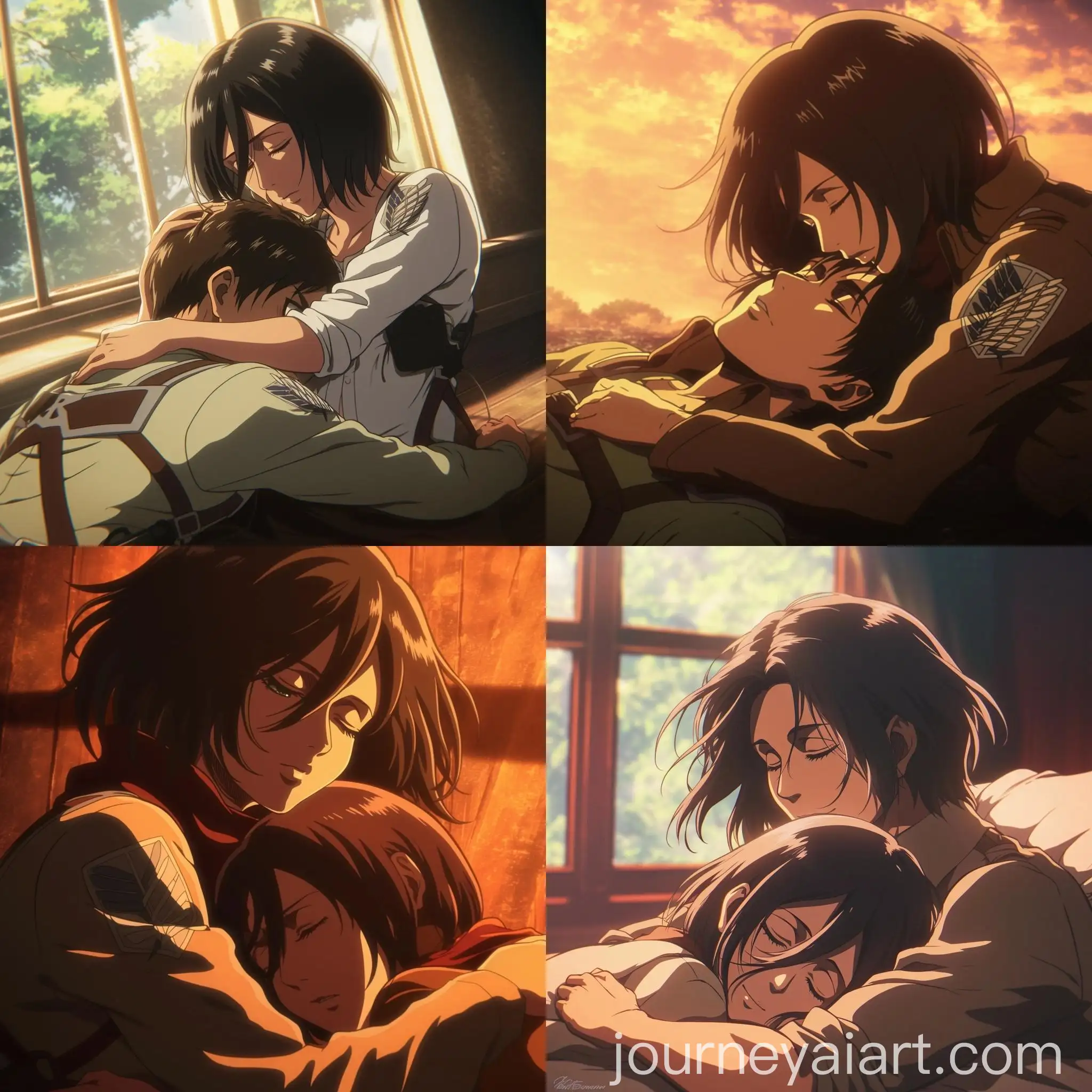 Eren-Yeager-and-Mikasa-Ackerman-Cuddling-Attack-on-Titan-Anime-Scene