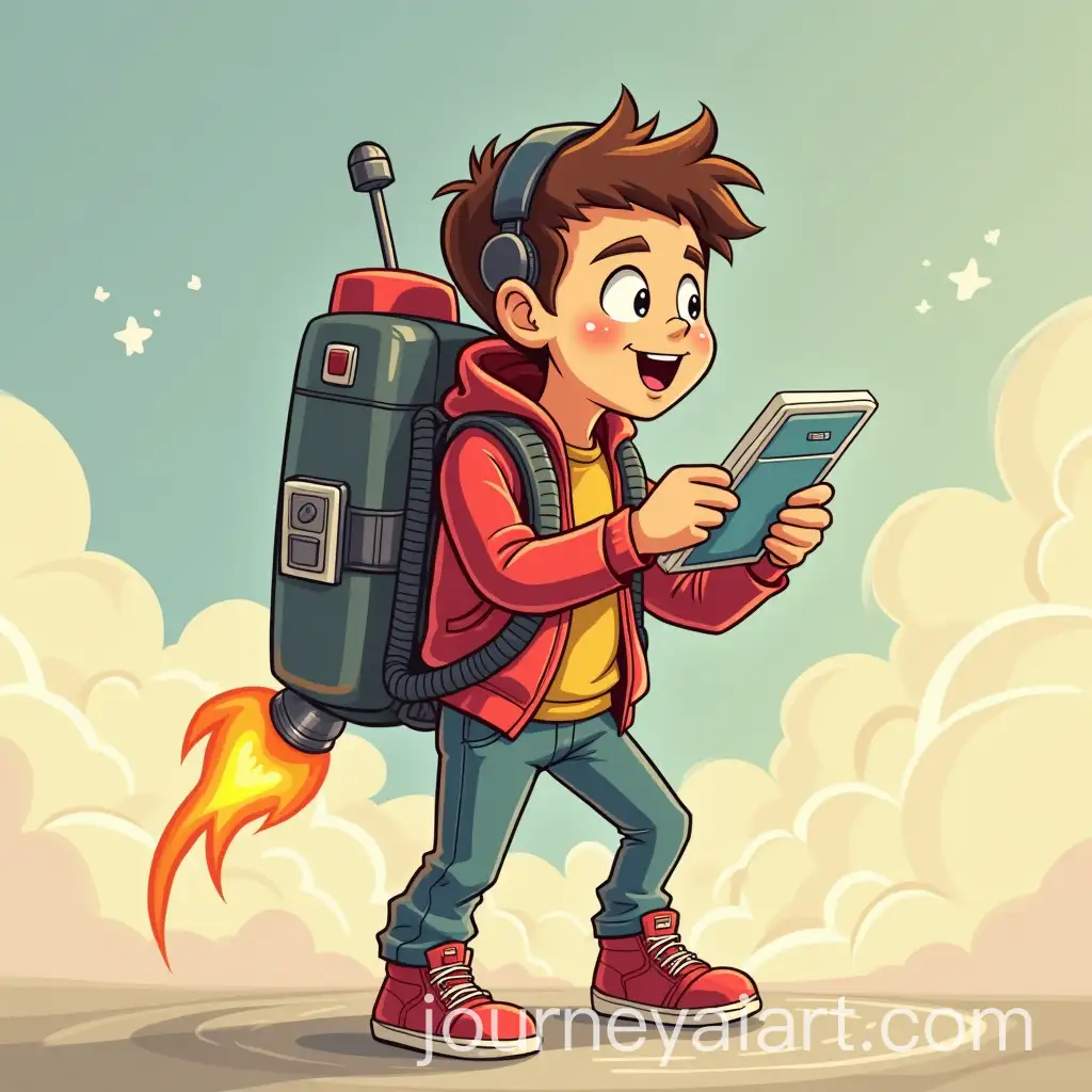 Cartoonist-Soaring-with-Jetpack-in-Vibrant-Cityscape