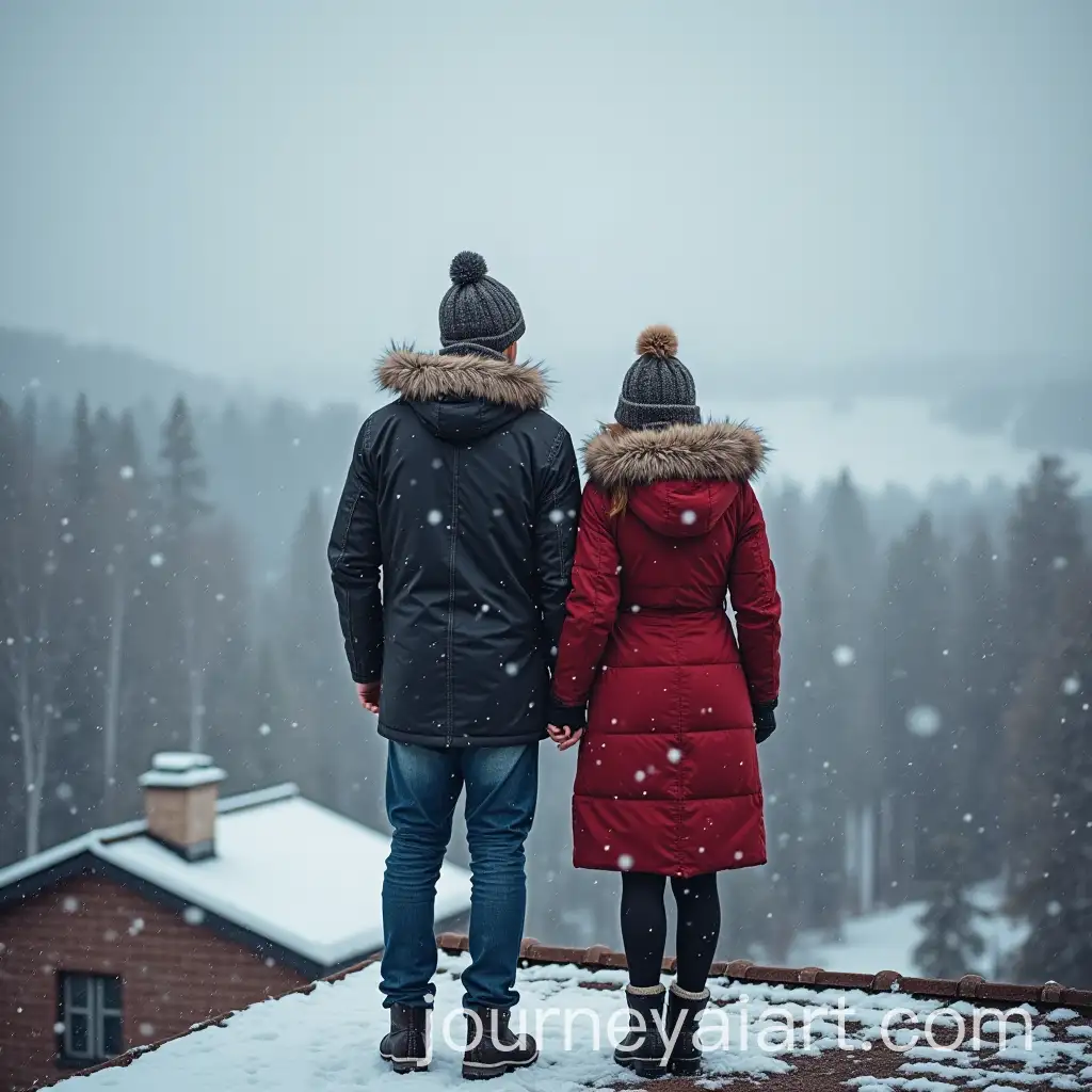 Romantic-Couple-on-a-Snowy-Roof-During-Winter-Evening