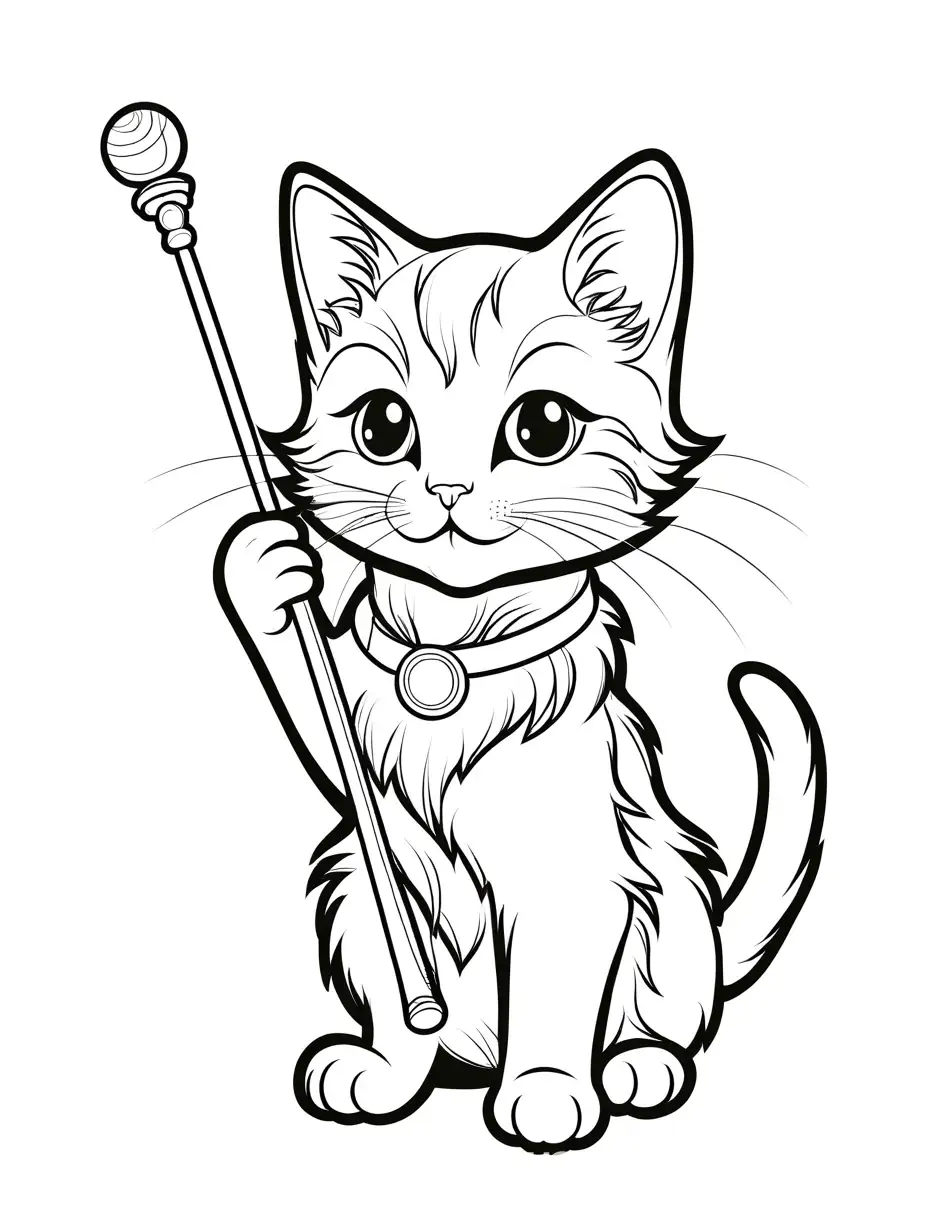 Playful-Kitten-with-Magic-Wand-Coloring-Page