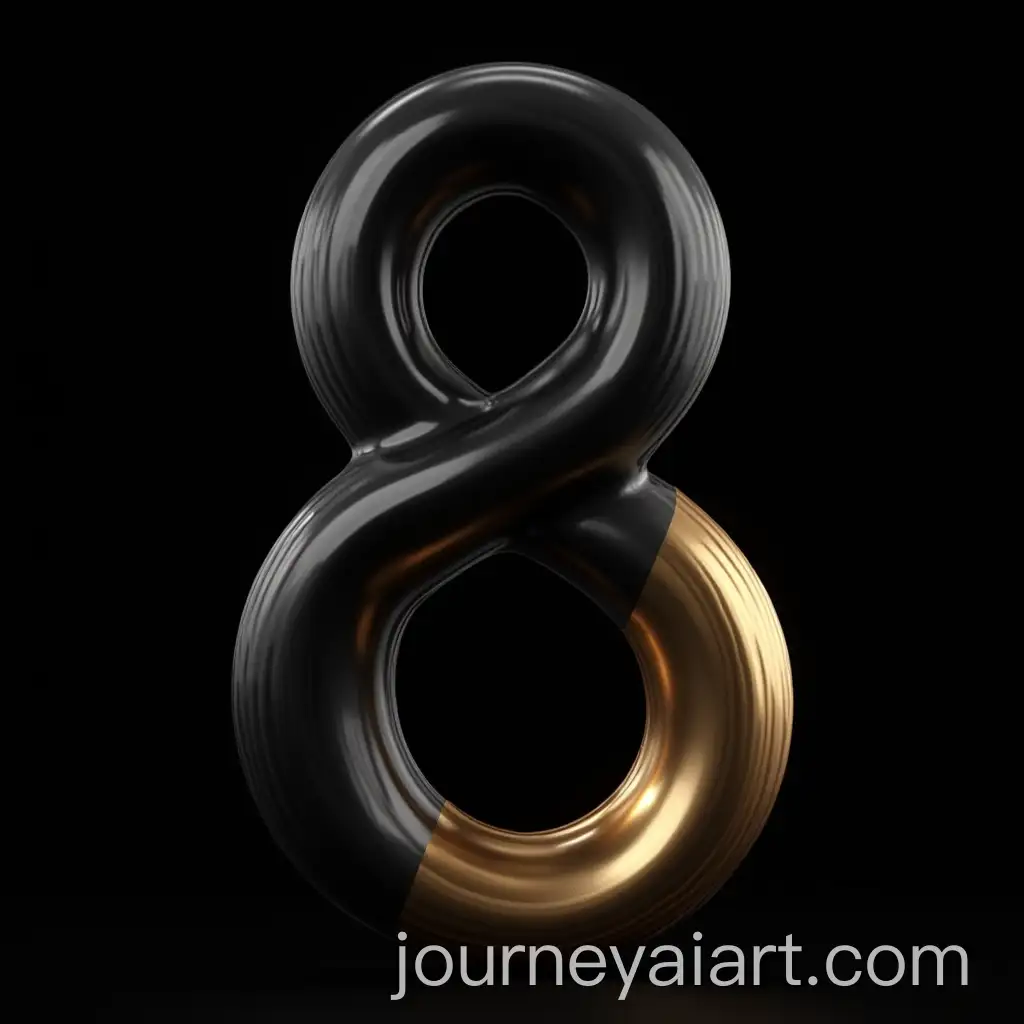 Abstract-3D-Sculptural-Number-8-in-Black-and-Gold-with-Glossy-Highlights