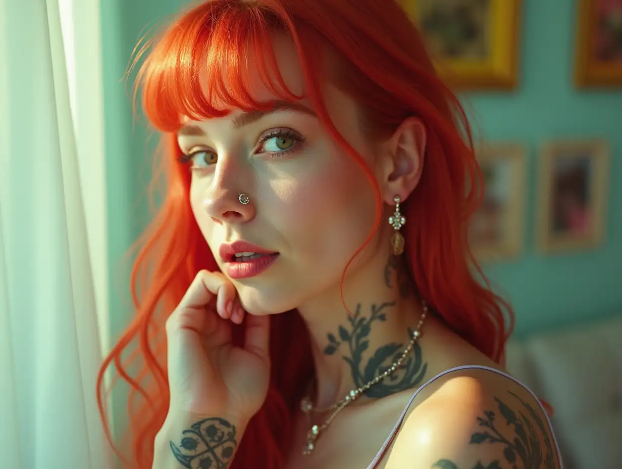 Charismatic-Girl-with-Red-Hair-and-Tattoos-in-Soft-Pastel-Colors