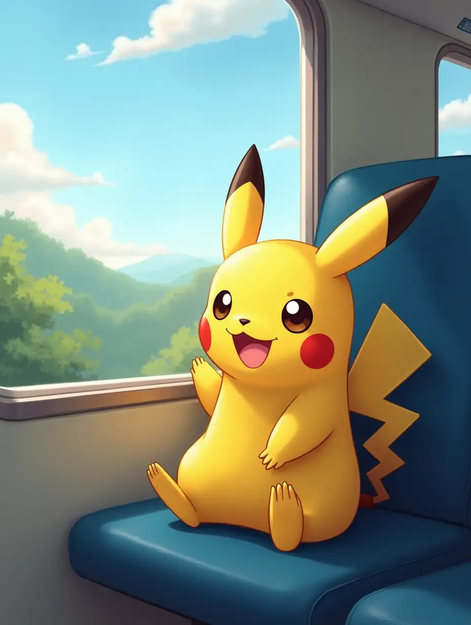 Pikachu-Enjoying-a-Scenic-Ride-on-a-HighSpeed-Rail