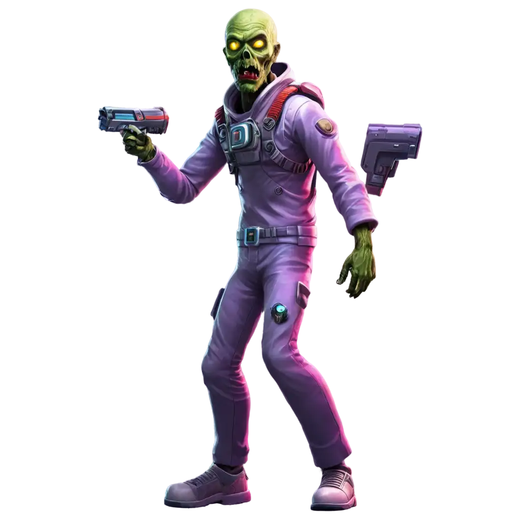 A vibrant and dynamic game icon for a sci-fi zombie shooter set in space, featuring a menacing space zombie with glowing green eyes and tattered astronaut suit, holding a futuristic weapon. The zombie is in a dramatic pose, lunging forward with a trail of cosmic dust behind it, set against a vivid purple and blue galaxy background with glowing stars. Bold neon accents (green and orange) highlight the zombie’s decayed flesh and weapon. The style is bold, high-contrast, and slightly cartoonish, optimized for a square mobile game icon, with crisp edges and intense lighting to grab attention.