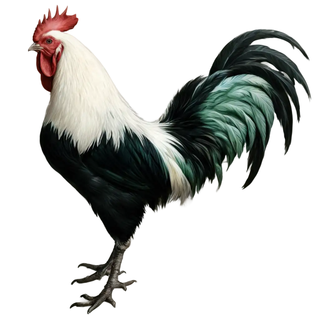 HighQuality-PNG-Image-of-a-White-Black-and-Green-Rooster-Detailed-Artistic-Rendering