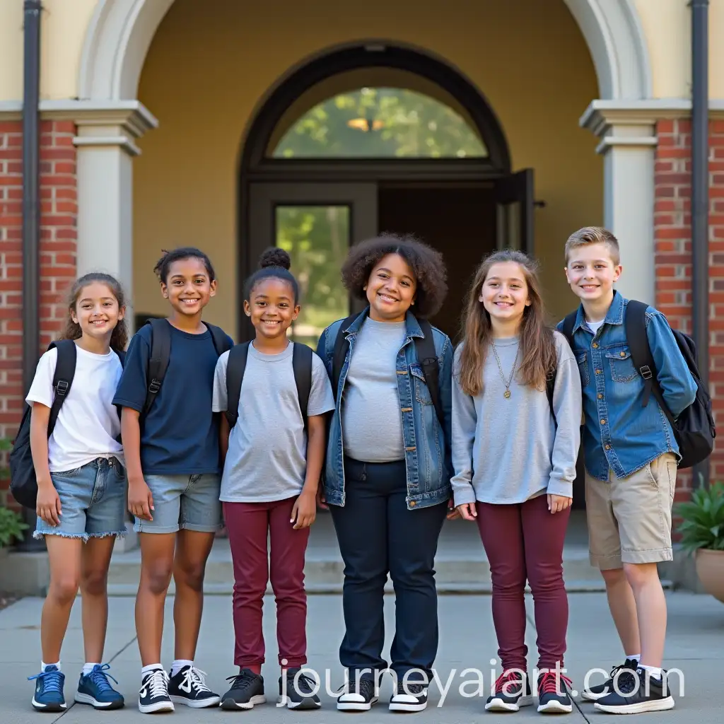 Students-Smiling-and-Posing-in-Front-of-School-Gateway