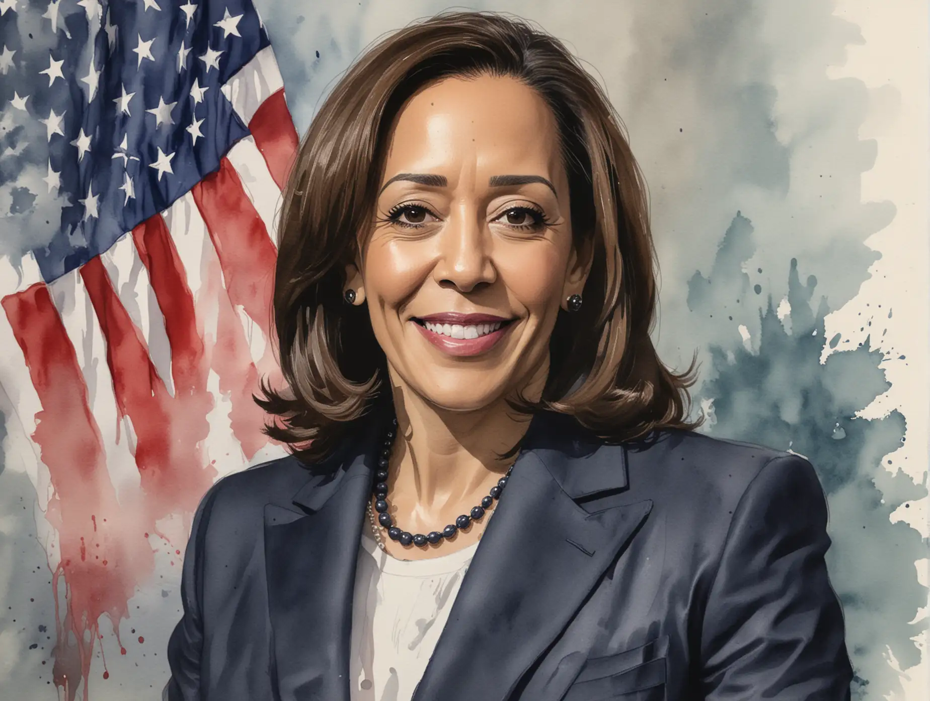 water color style, Vice President Kamala Harris' younger look