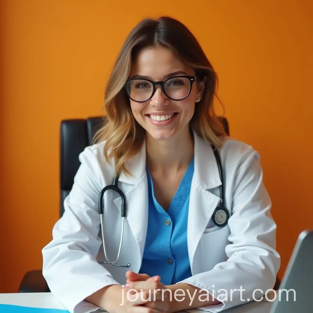 Female-Doctor-Avatar-Behind-Desk-with-Blue-Dust-Rag-andAI-Image-Prompt-Expansion-Orange-Wall-for-YouTube