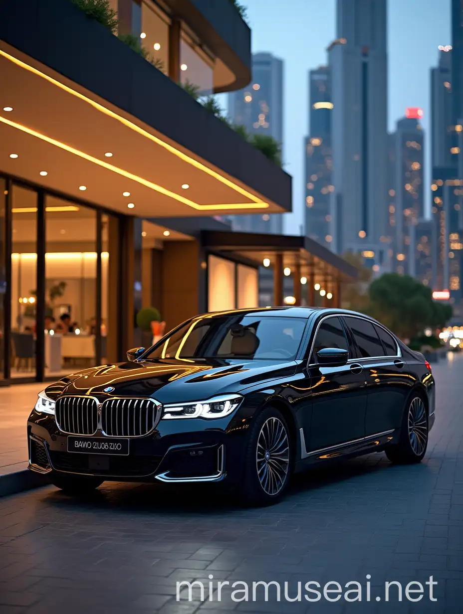 Luxury Black BMW 7 Series 2024 Parked at Dubai Event Venue