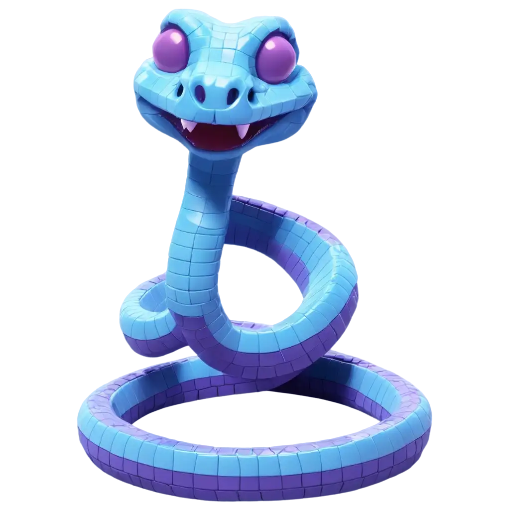 a cute 3D snake with blue and violet colors, pixel texture