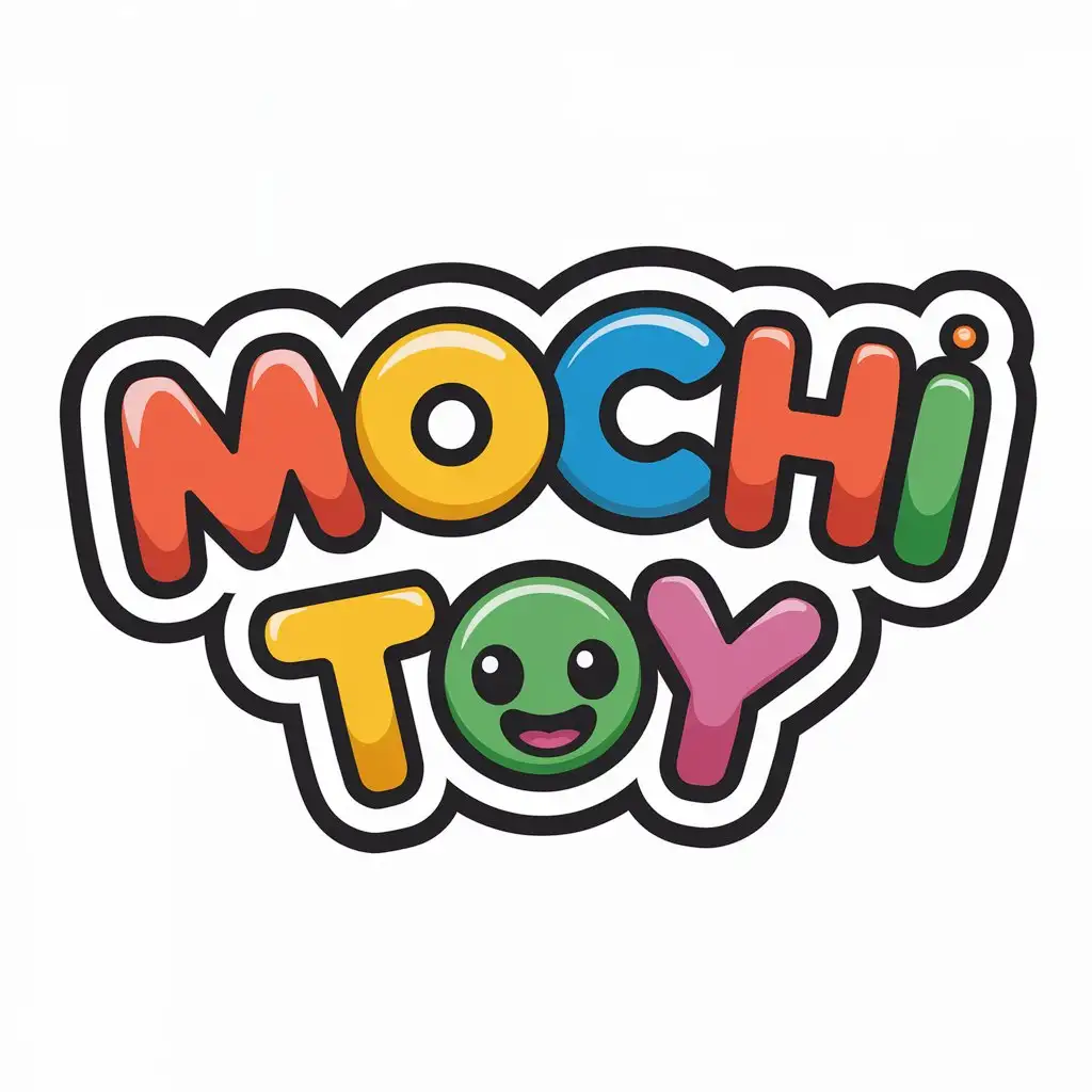 LOGO Design for Mochi Toy Colorful Exciting Kawaii Font with Fun Elements on White Background