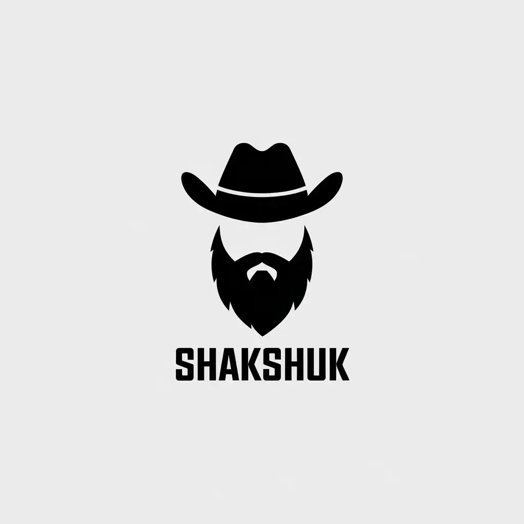 a vector logo design,with the text "Shakshuk", main symbol:beard and cowboy hat,Minimalistic,be used in streamer industry,clear background