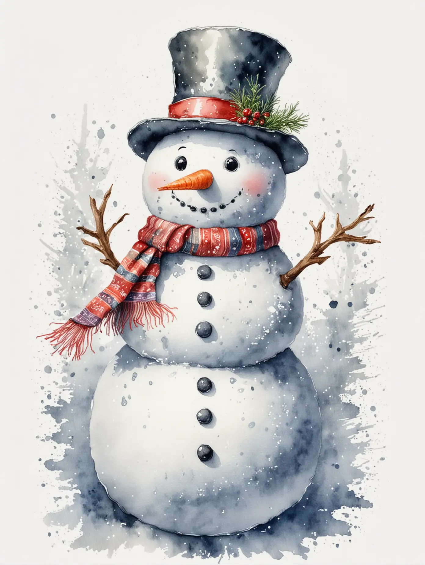 Detailed-Watercolor-Snowman-on-White-Background-for-New-Year-Celebration