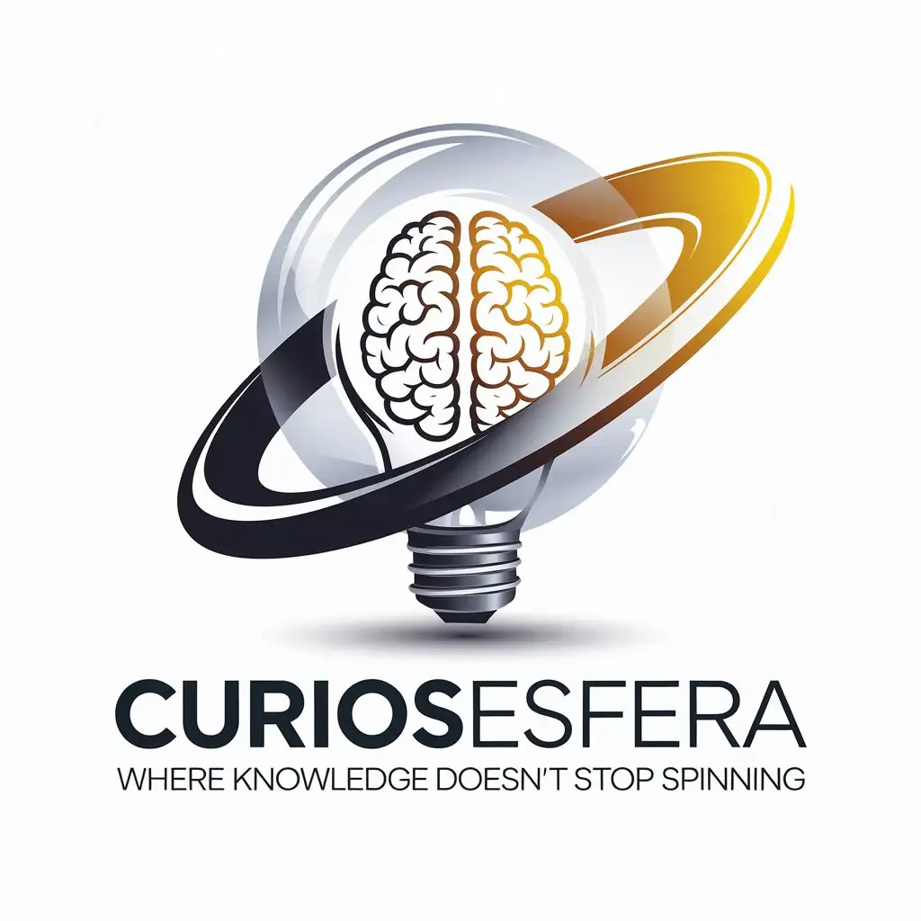 LOGO Design for CuriosESFERA Lightbulb with Brain Inside Transparent Sphere for Knowledge and Innovation