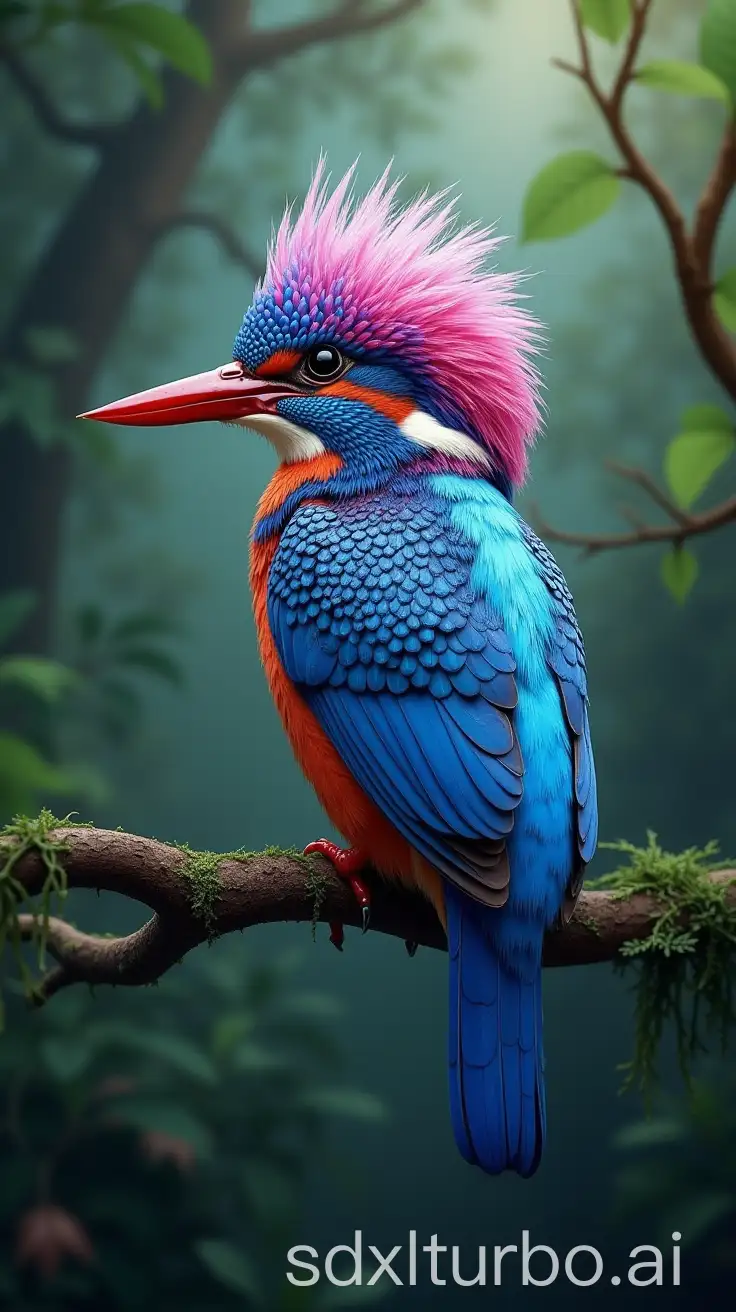 HyperRealistic-Kingfisher-Bird-Perched-in-Mystical-Forest