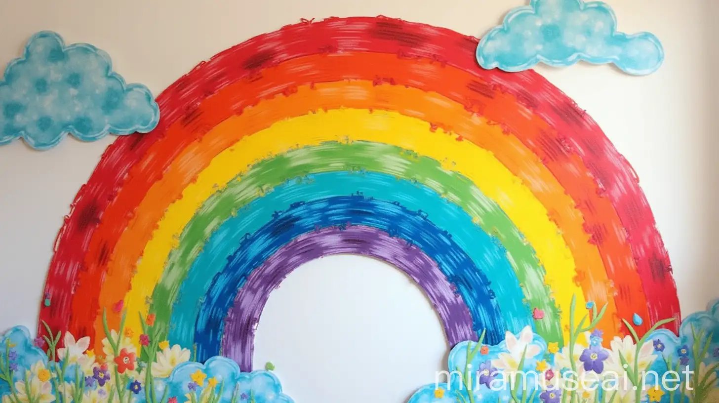 Vibrant Rainbow Mural Created by Children