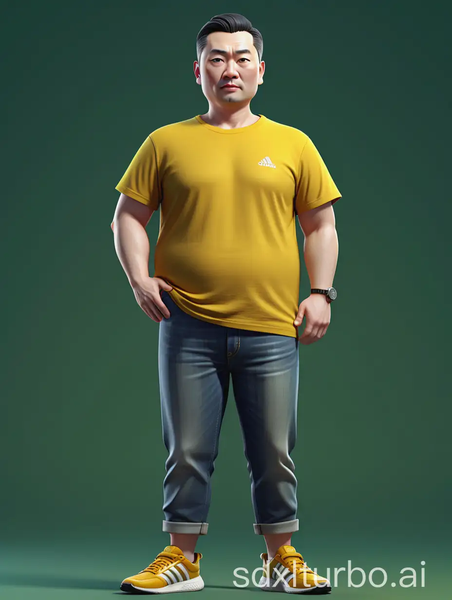 Handsome-Chinese-Man-in-Green-Sportswear-on-Mustard-Yellow-Background
