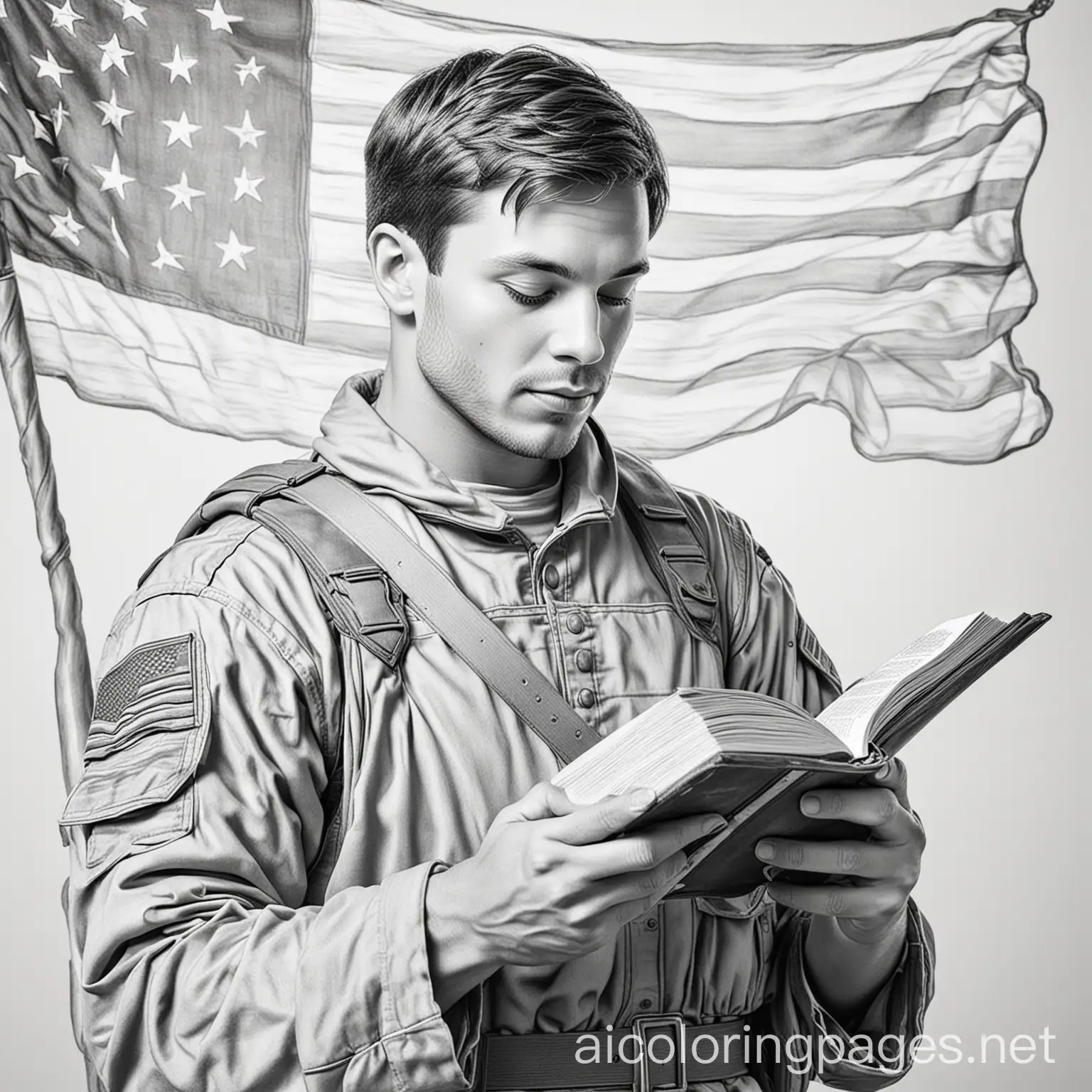 Christian-Soldier-Coloring-Page-with-American-Flag-Background