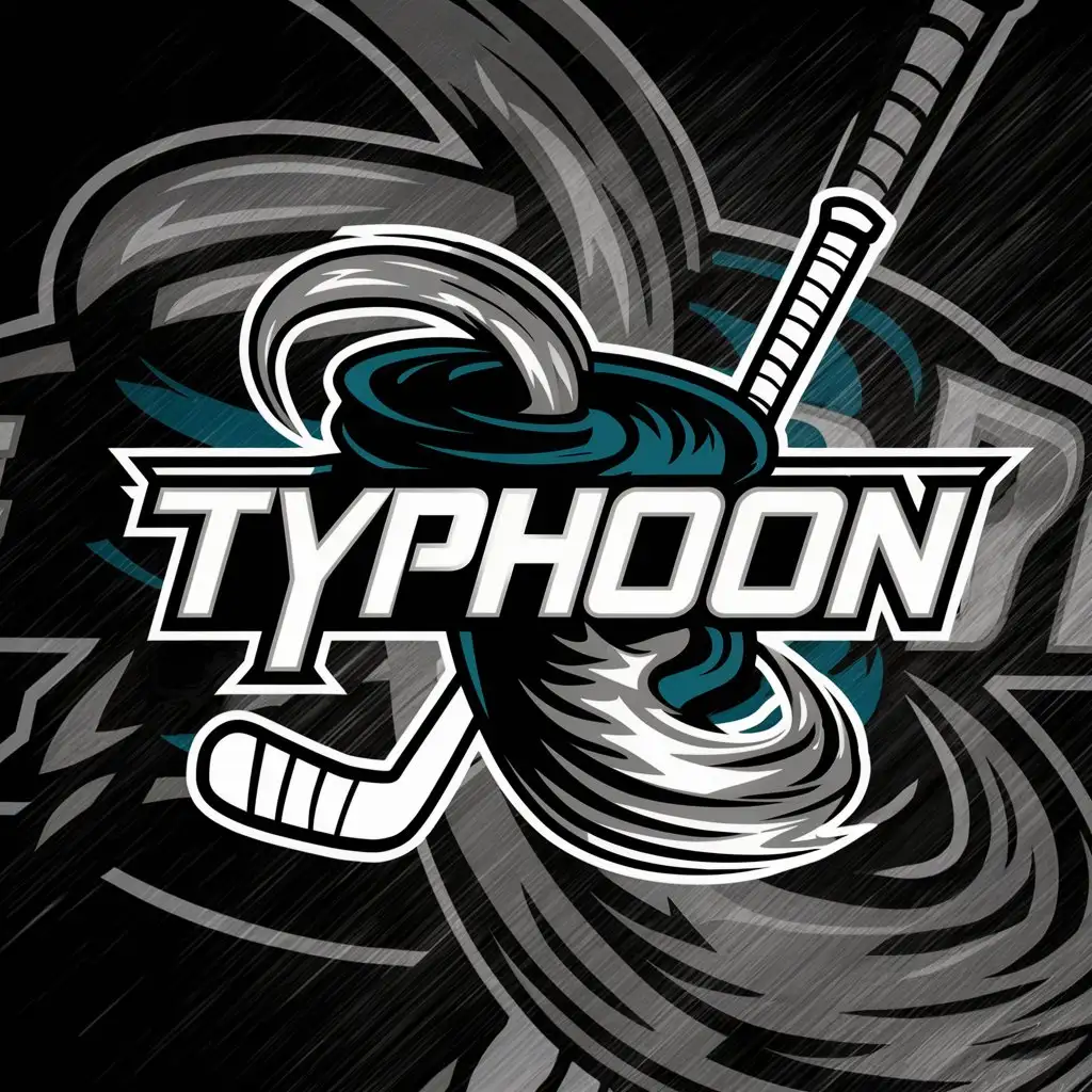 a logo design,with the text "Typhoon", main symbol:typhoon, tornado and hockey stick,complex,clear background