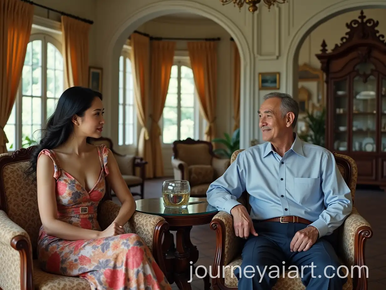 Elegant-Thai-Woman-with-Malicious-Smile-in-GingerbreadStyle-Drawing-Room