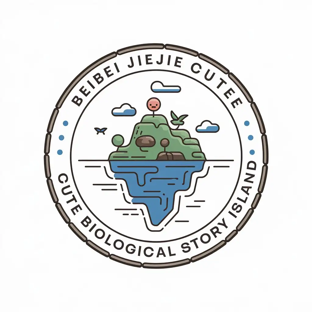 a vector logo design,with the text "Beibei jiejie cute biological story island", main symbol:an island with a story,Moderate,be used in Others industry,clear background