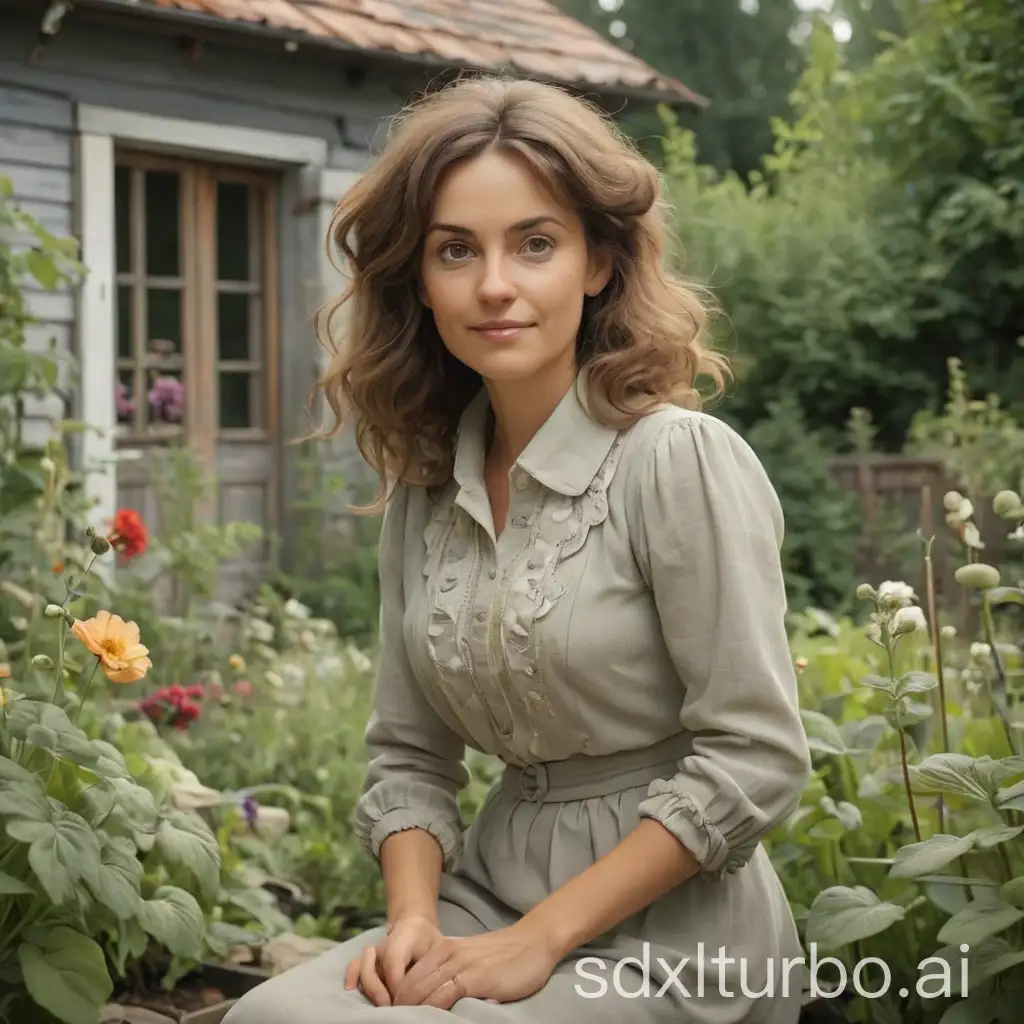 a French teacher in the garden at a dacha plot