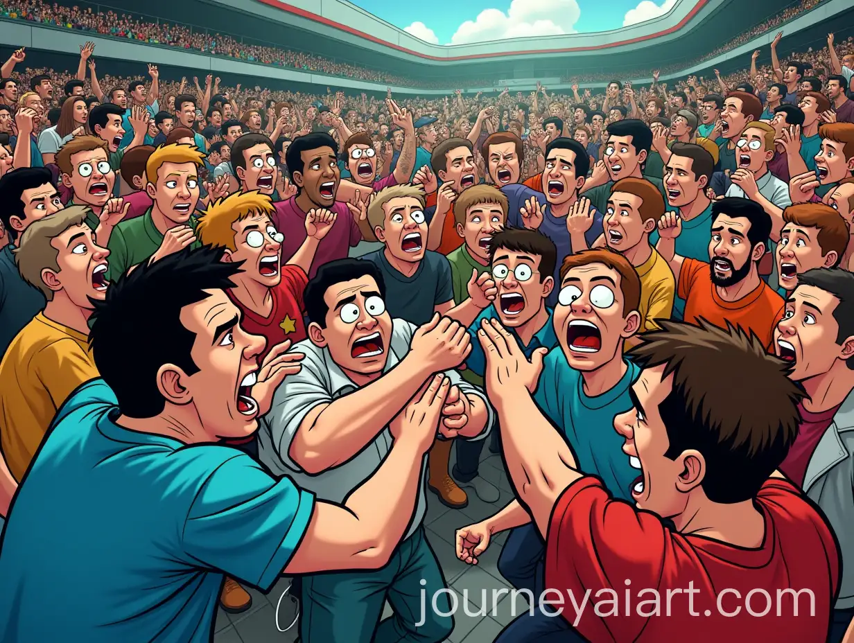 Chaotic-CartoonStyle-Brawl-in-a-Stadium-with-Exaggerated-Characters