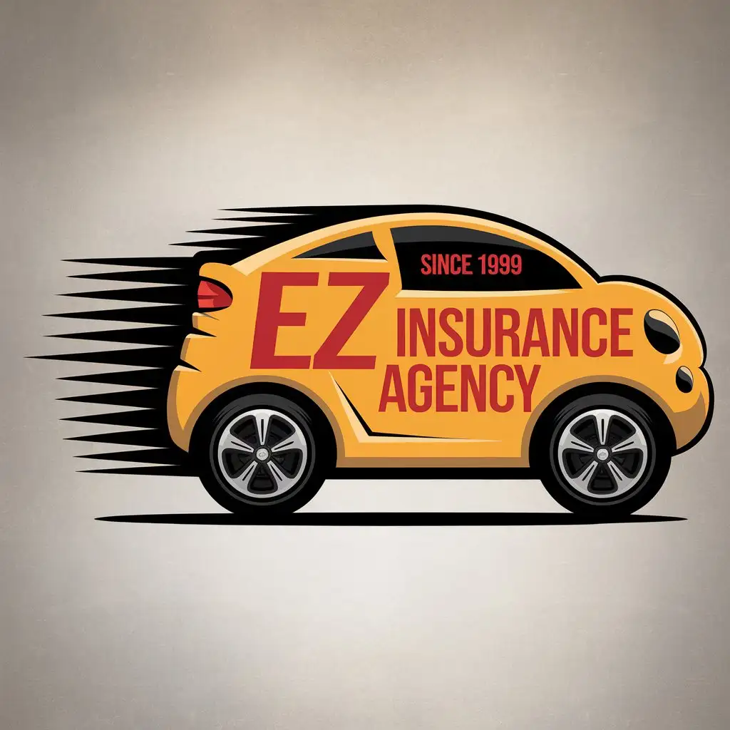 LOGO Design for EZ Insurance Agency Yellow Car Silhouette with Bold Red Text and Black Outline