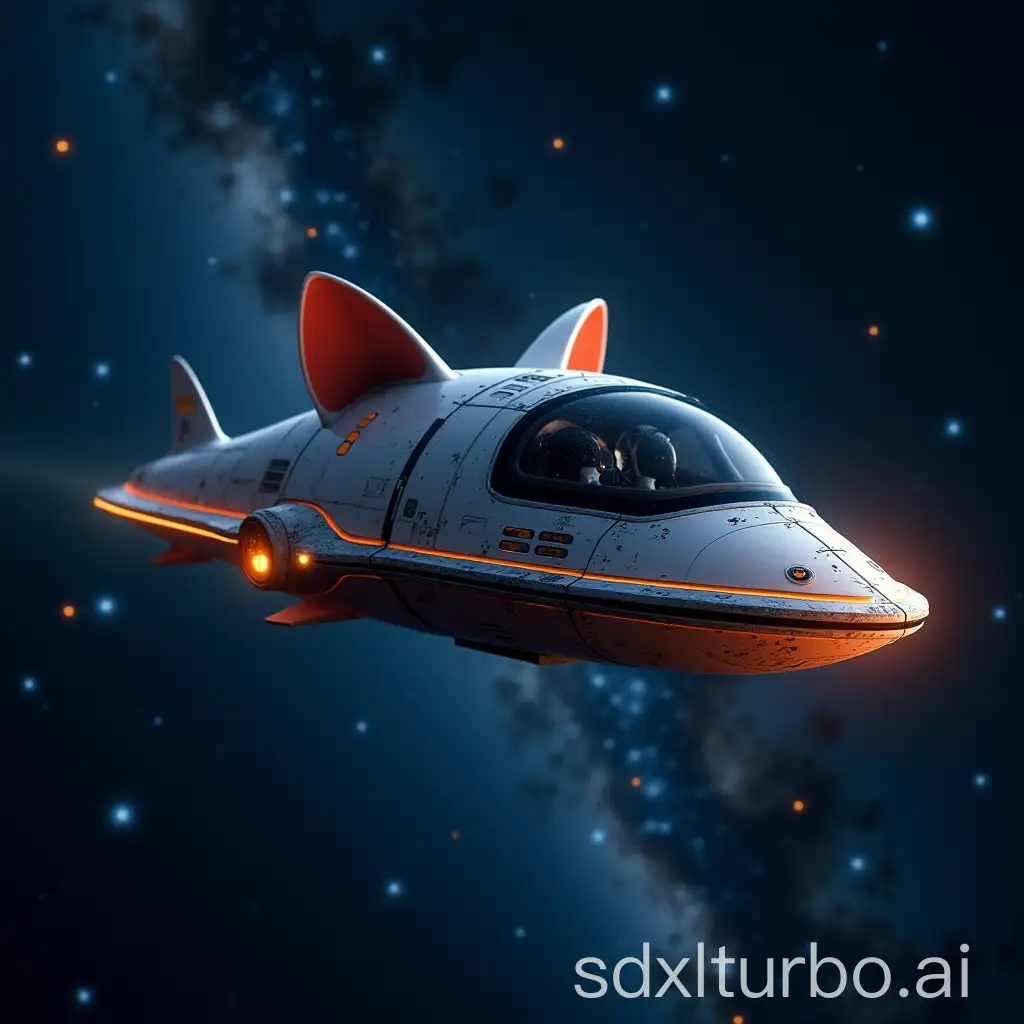 Cat-Head-Spaceship-Flying-in-Space-with-Milky-Way-and-Stars