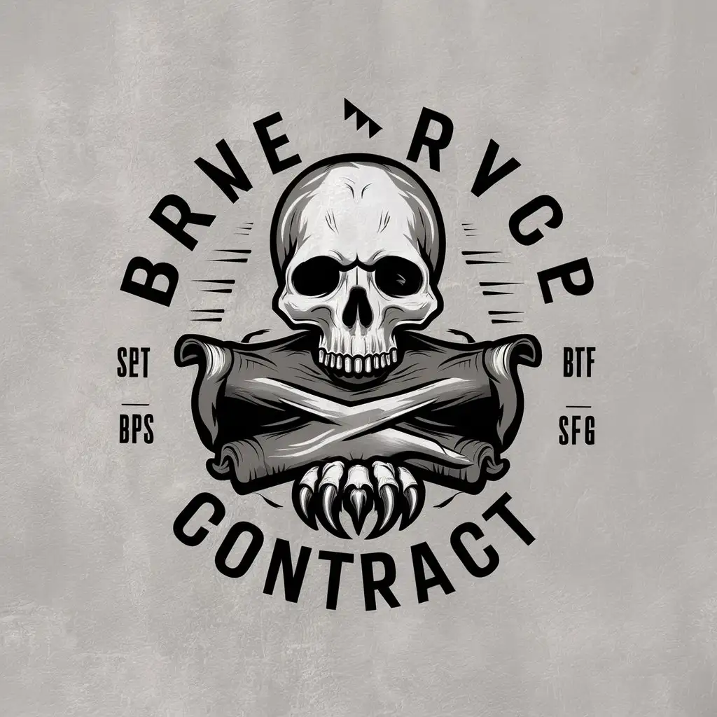 a vector logo design,with the text "Brave Contract", main symbol:Skull head, scroll, beast claw,Moderate,clear background