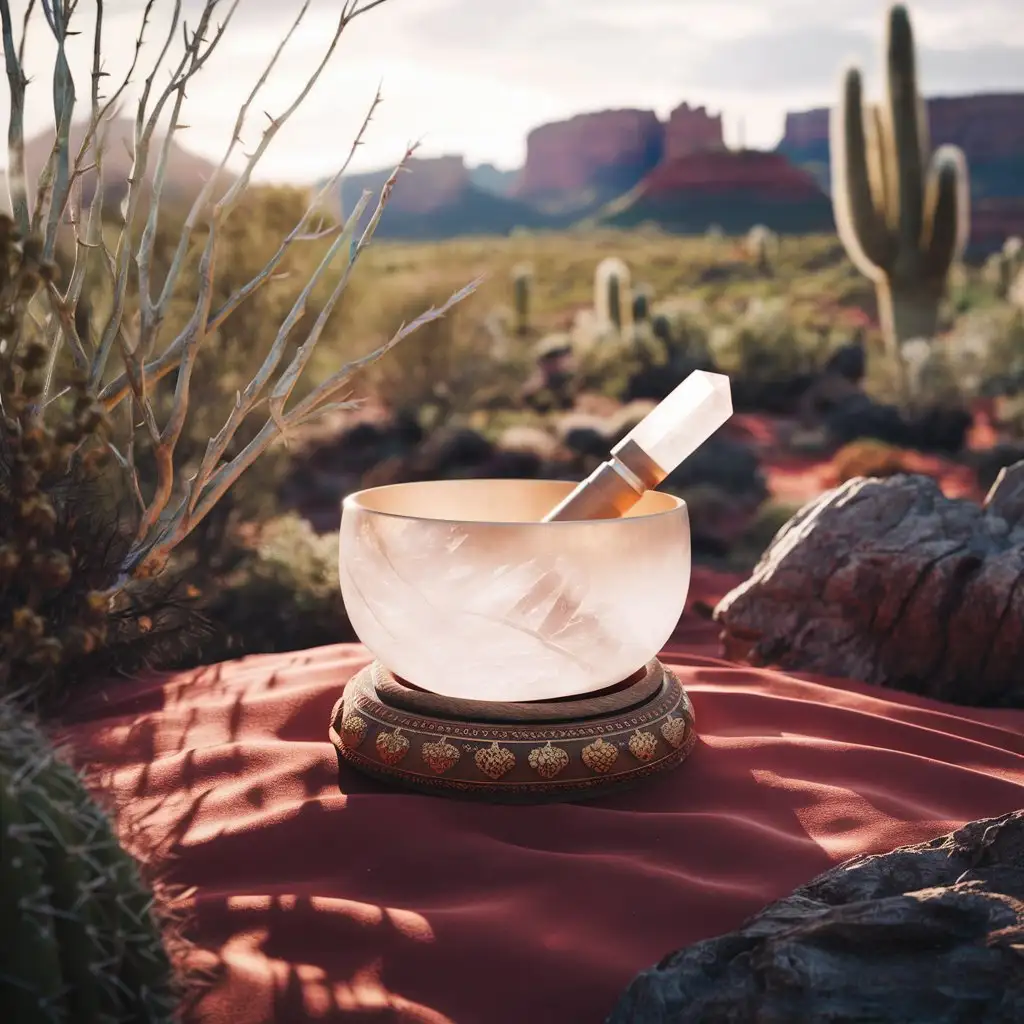 Quartz Singing Bowl Healing Stomach and Throat Chakras in Sedona Desert