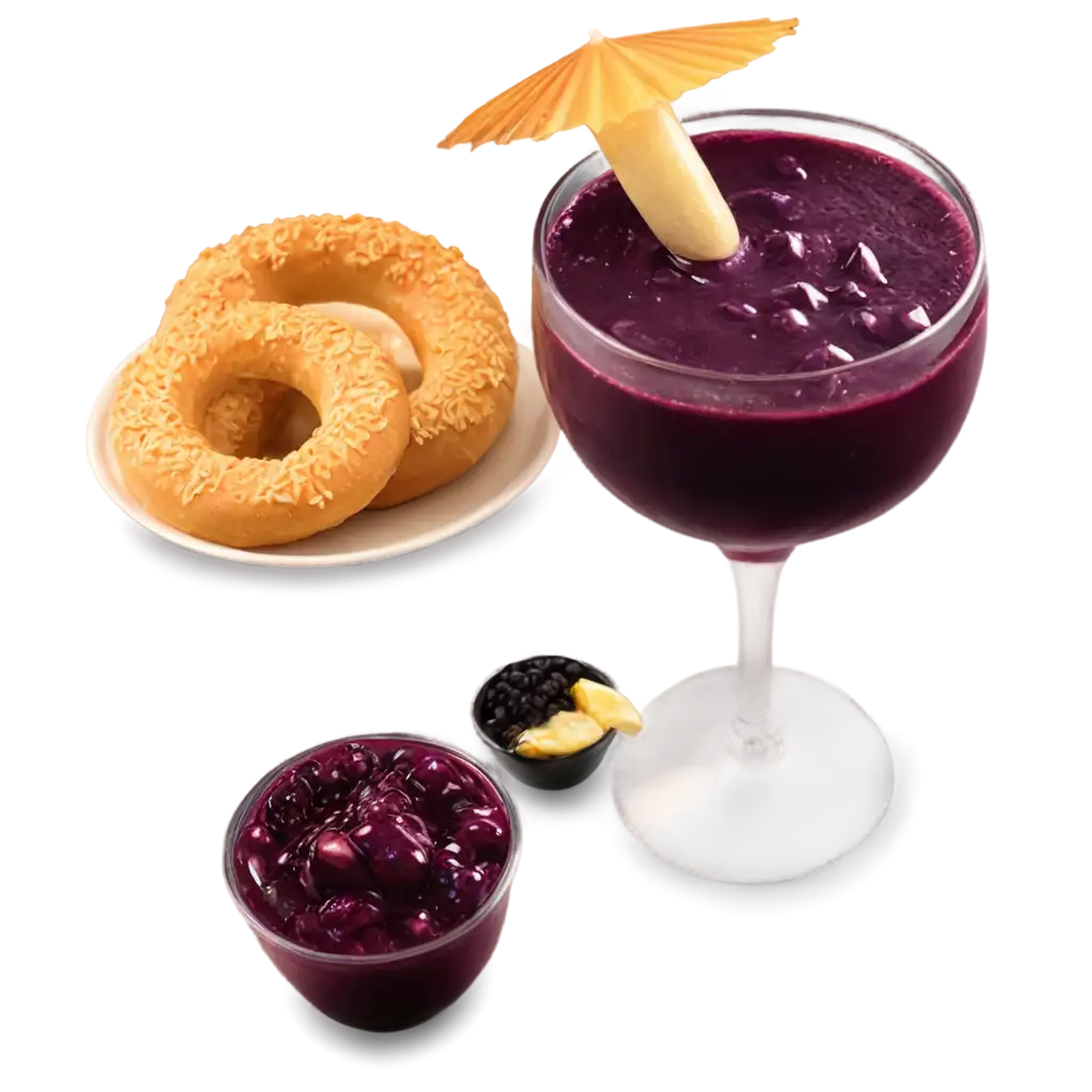 Colada-morada-with-rosca-de-pan-PNG-Image-Vibrant-Ecuadorian-Traditional-Drink-and-Bread-Illustration