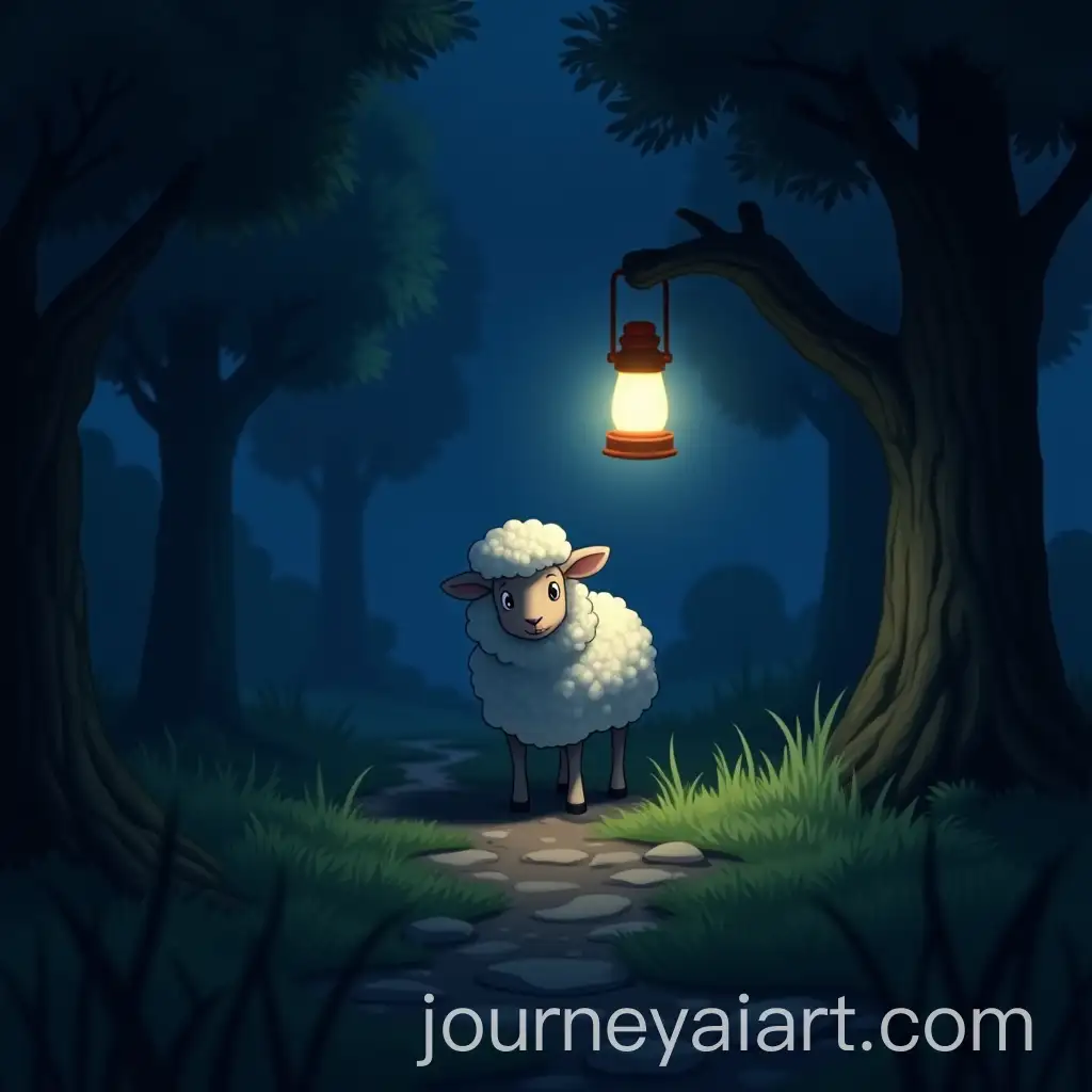 Anime-Style-Sheep-Lighting-the-Way-in-the-Woods-with-Nitecore-LR40-Lantern