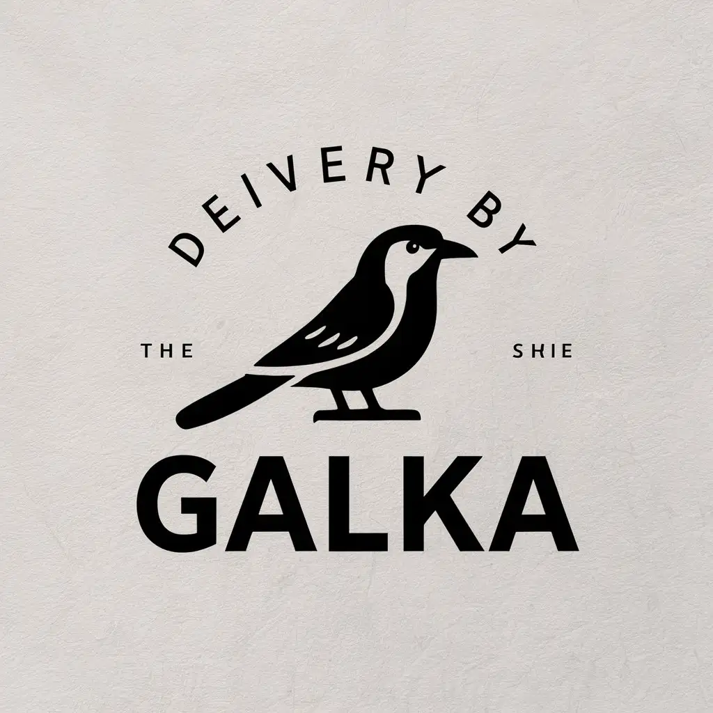 a vector logo design,with the text "Delivery by Galka", main symbol:Jackdaw,Moderate,be used in Retail industry,clear background