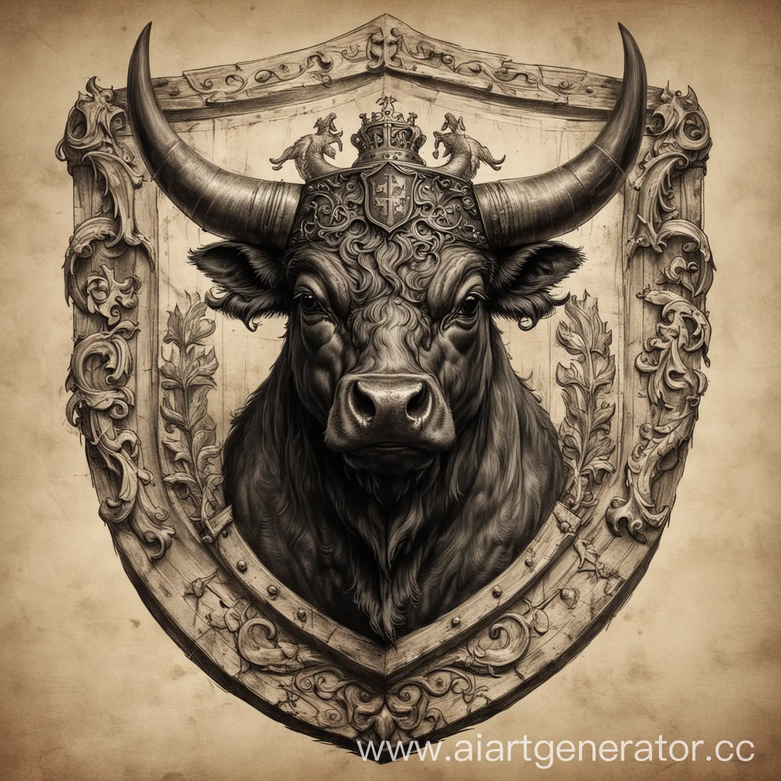 Medieval-Coat-of-Arms-Featuring-a-Fierce-Black-Bull