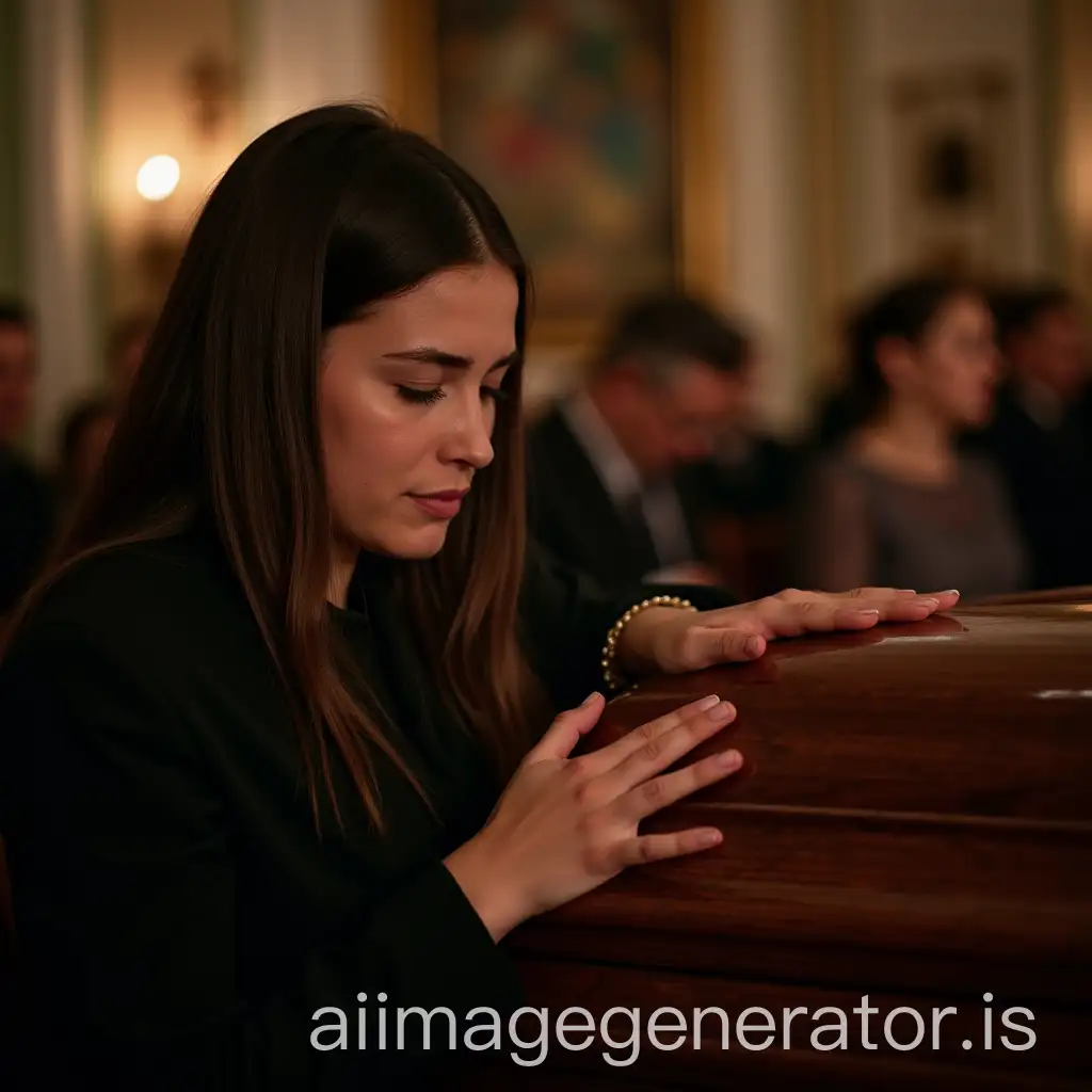 Young-Woman-Mourning-at-Grandmothers-Funeral-with-Coffin-in-View