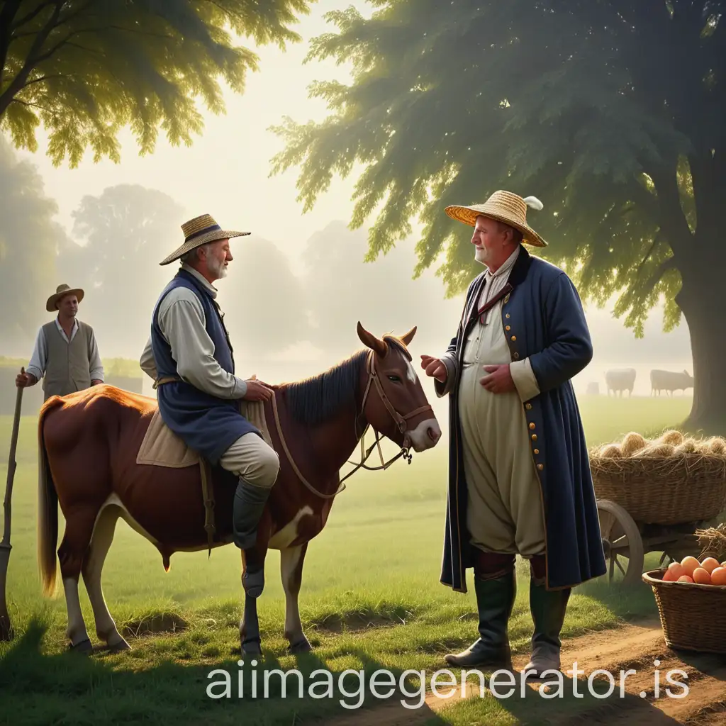 Regal-Nobleman-Conversing-with-Humble-Farmer-in-Tranquil-Morning-Light