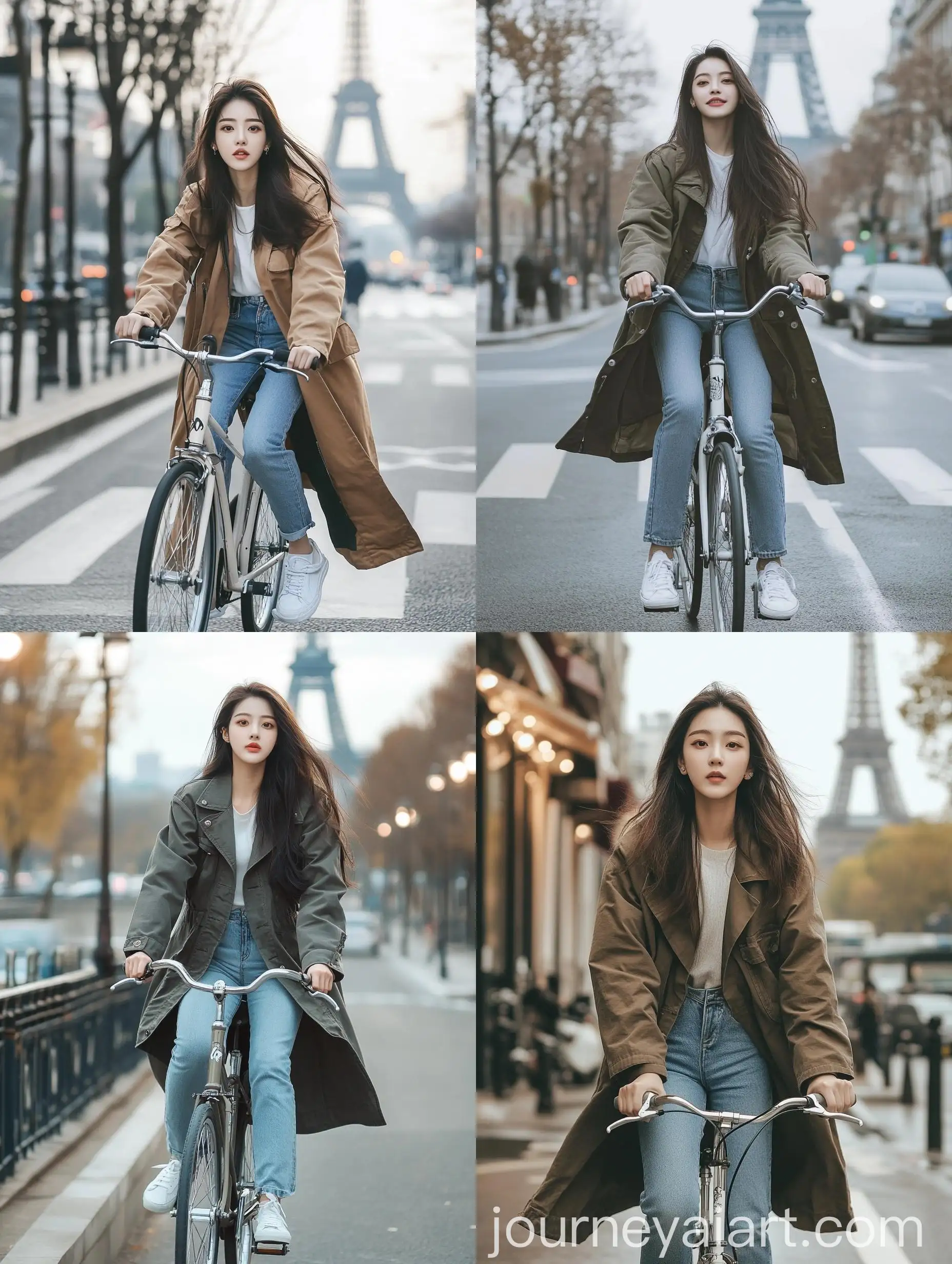Korean-Woman-Cycling-by-Taman-Francis-Streetlights-with-Eiffel-Tower-View