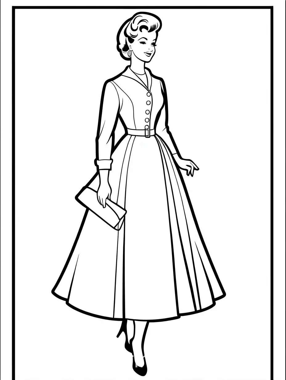 1960s-Woman-Coloring-Page-in-Black-and-White