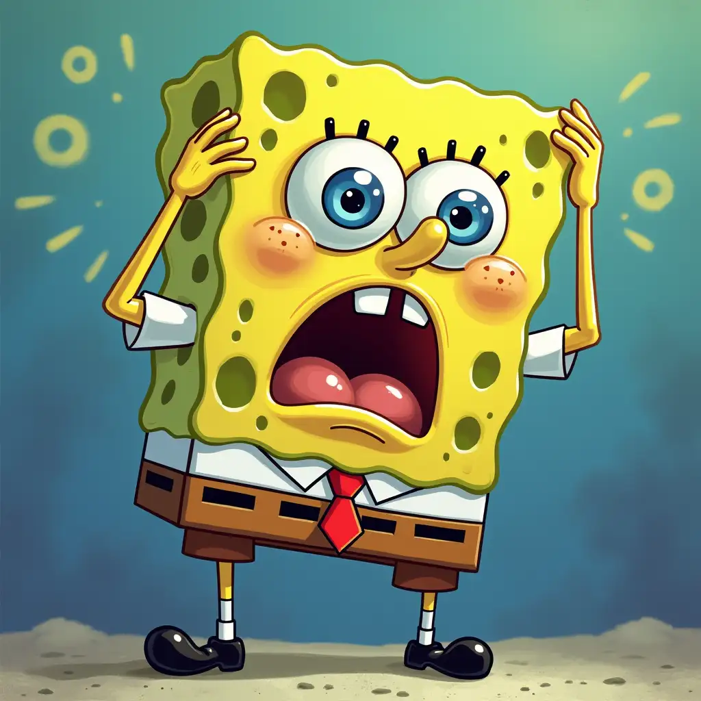 Distraught SpongeBob holding his head