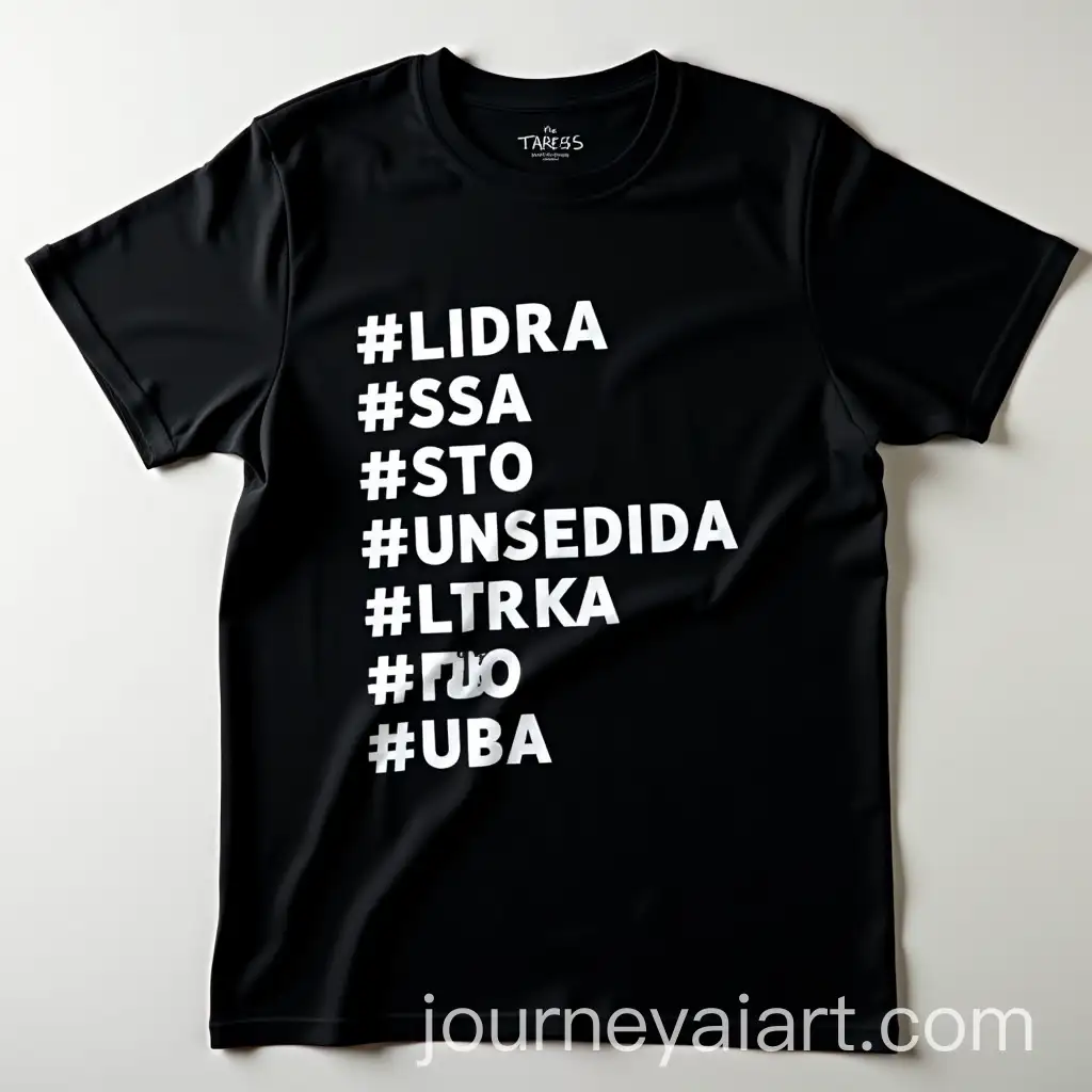 Black-ShortSleeved-TShirt-withAI-Art-Prompt-Expansion-Bold-Spanish-Hashtags-Design
