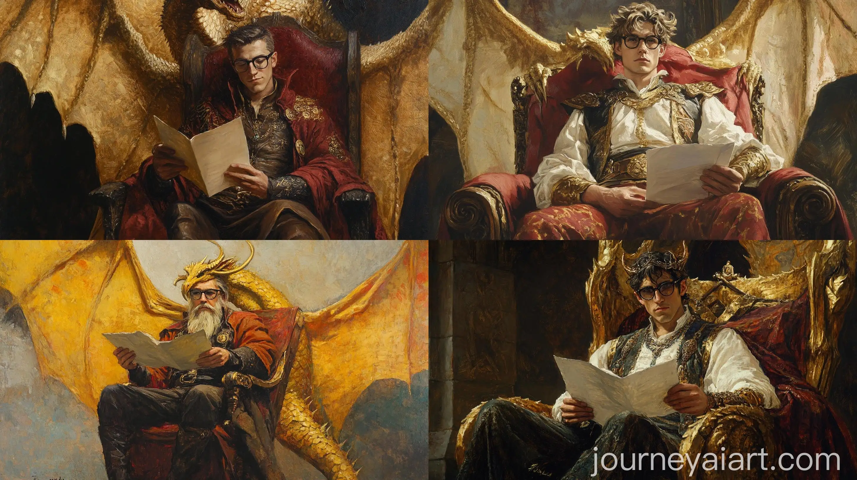 Stylish-Wizard-Reading-atop-Golden-Dragon