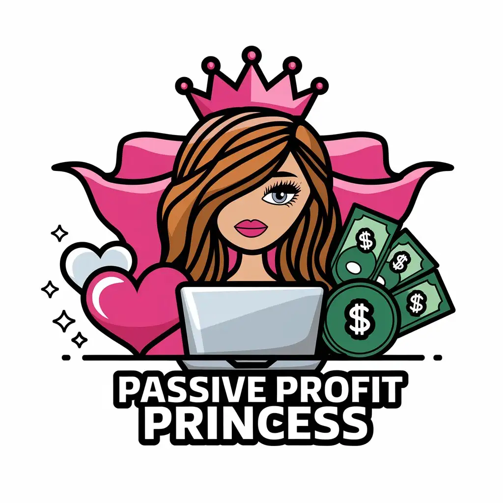 LOGO Design For Passive Profit Princess Hot Pink White with Superhero Cape and Money Theme