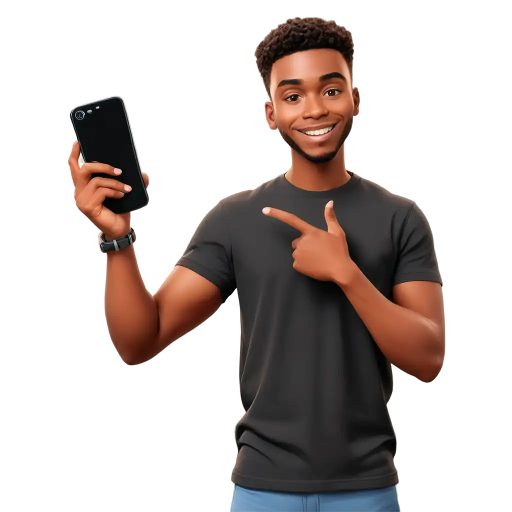 Realistic-CartoonStyle-PNG-Image-of-a-Confident-Young-Black-Man-with-Phone-Symbolizing-Digital-Presence